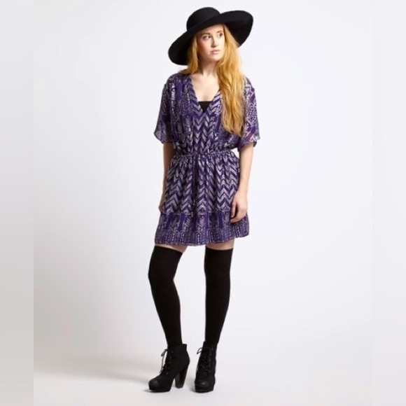 Free People Dresses & Skirts - Free People Love Your Chaos Boho Mini Purple Metallic Dress Small